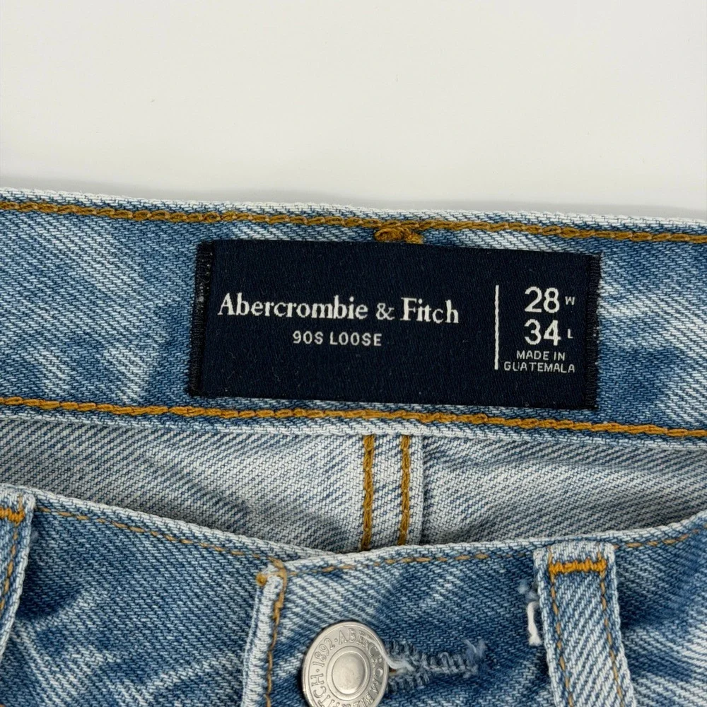 Abercrombie & Fitch 90s Loose Jeans Mens 28x34 Light Wash High Rise Blue Denim